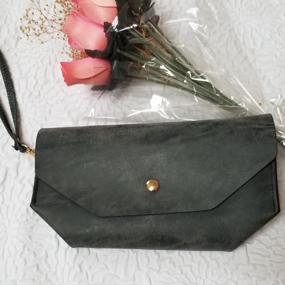 Vegan Leather Charcoal Grey Wristlet